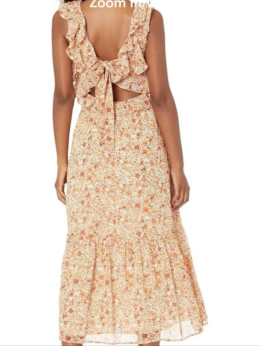 ASTR The Label Floral Midi Dress Orange Ruffle Open Back Tie Dress Size S